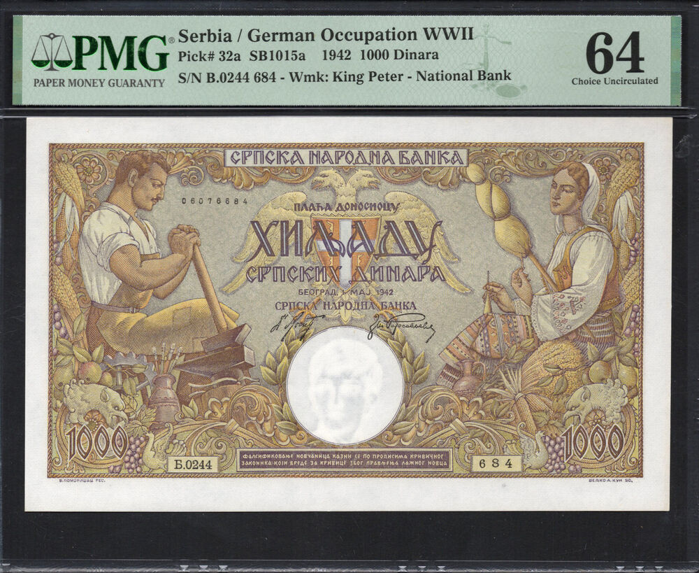 Serbia - 1.000 Dinara 1942 - Pick # 32a - PMG 64