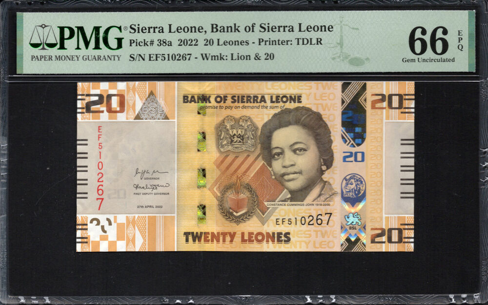 Sierra Leone - 20 Leones 2022 - Pick # 38a - PMG 66 EPQ