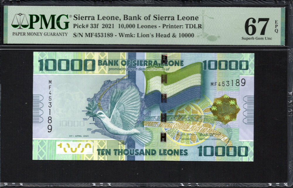 Sierra Leone - 10.000 Leones 2021 - Pick # 33f - PMG 67 EPQ