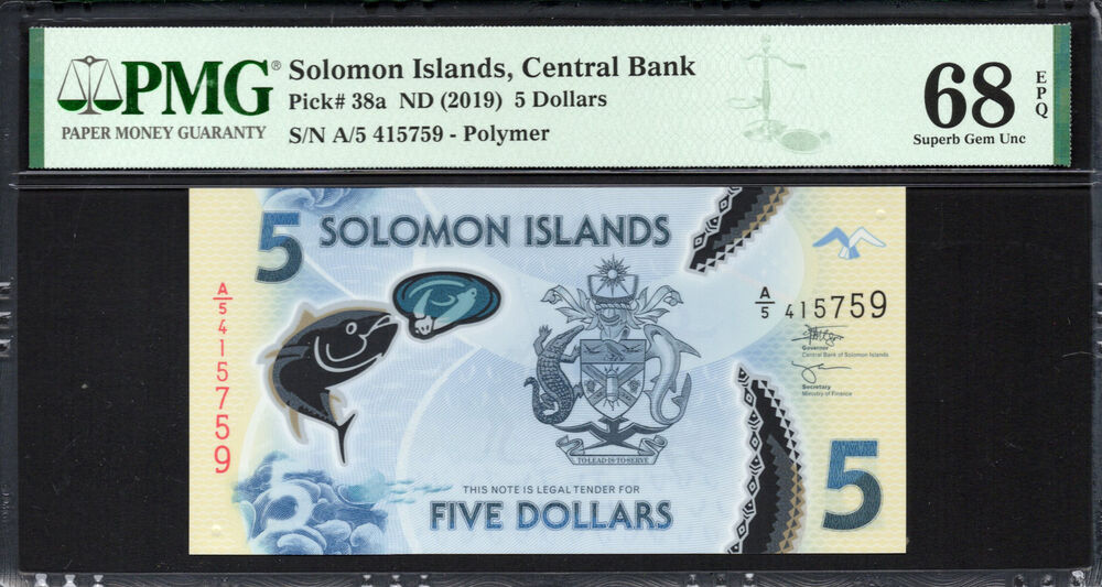 Solomon Islands - 5 Dollars 2019 - Pick # 38a - PMG 68 EPQ