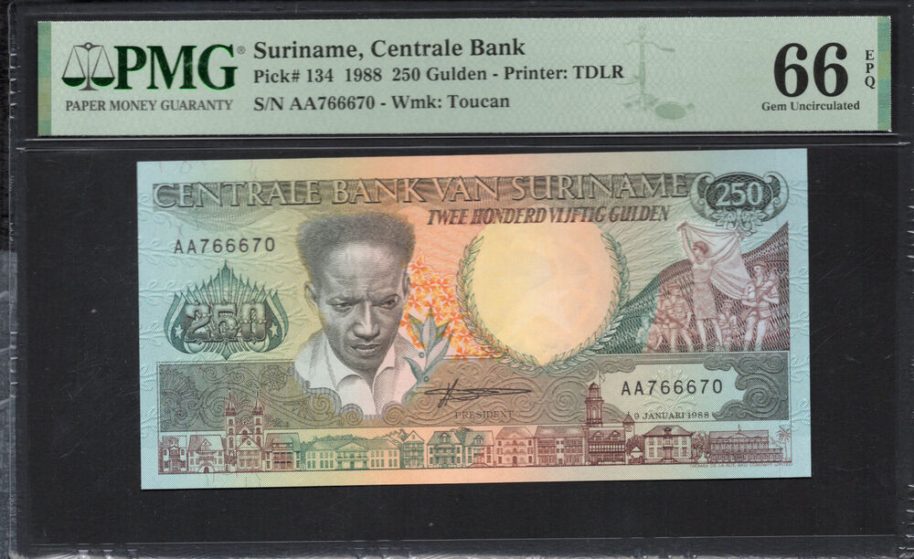 Suriname - 250 Gulden 1988 - Pick # 134 - PMG 66 EPQ