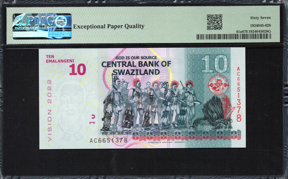 Swaziland - 10 Emalangeni 2015 - Pick # 41a - PMG 67 EPQ
