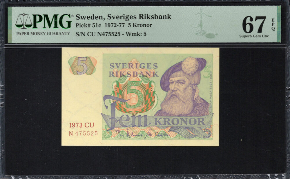Sweden - 5 Kronor 1972 - Pick # 51c - PMG 67 EPQ