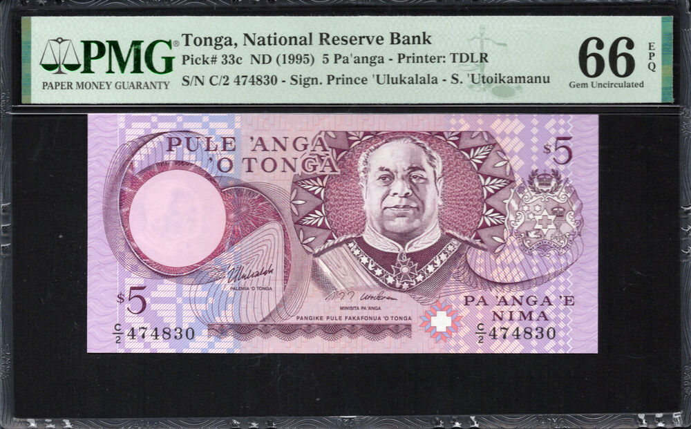 Tonga - 5 Pa'anga 1995 - Pick # 33c - PMG 66 EPQ