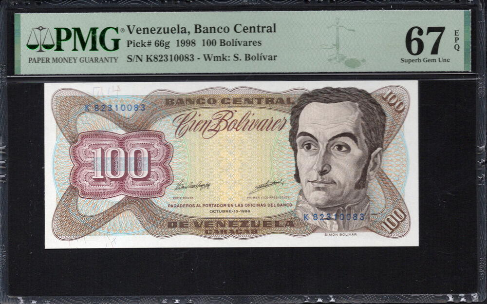 Venezuela - 100 Bolivares 1998 - Pick # 66g - PMG 67 EPQ