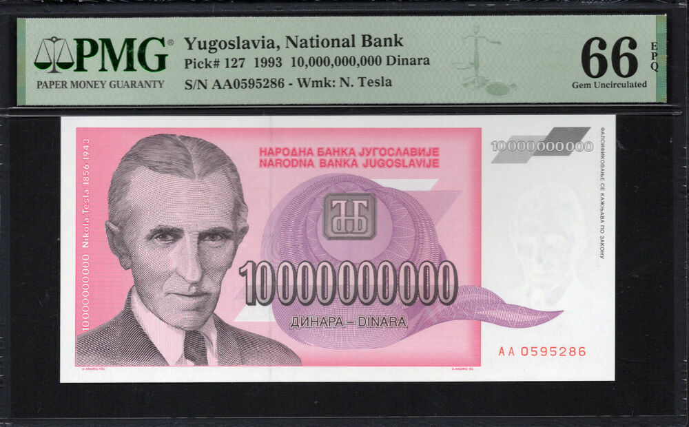 Yugoslavia - 10.000.000.000 Dinara 1993 - Pick # 127 - PMG 66 EPQ