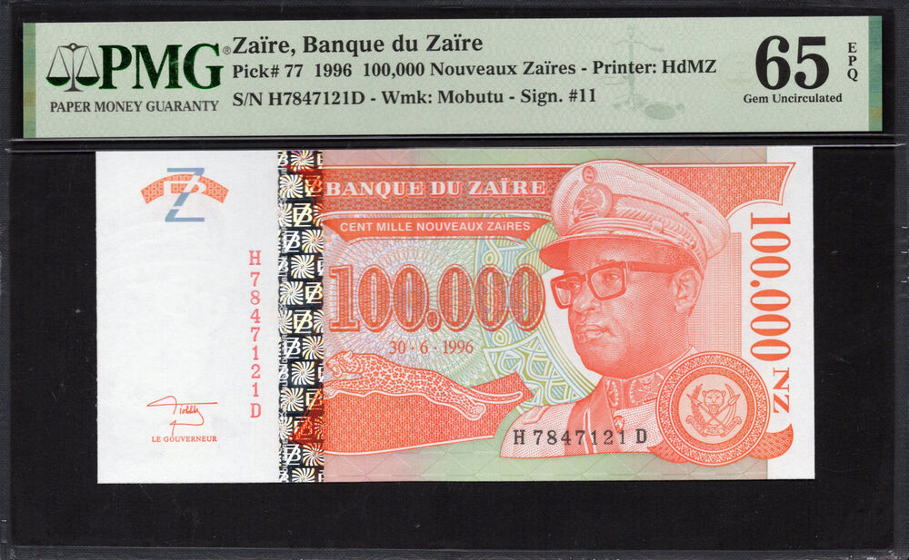 Zaire - 100.000 Nouveaux Zaïres 1996 - Pick # 77 - PMG 65 EPQ