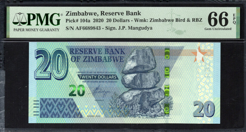 Zimbabwe - 20 Dollars 2020 - Pick # 104a - PMG 66 EPQ