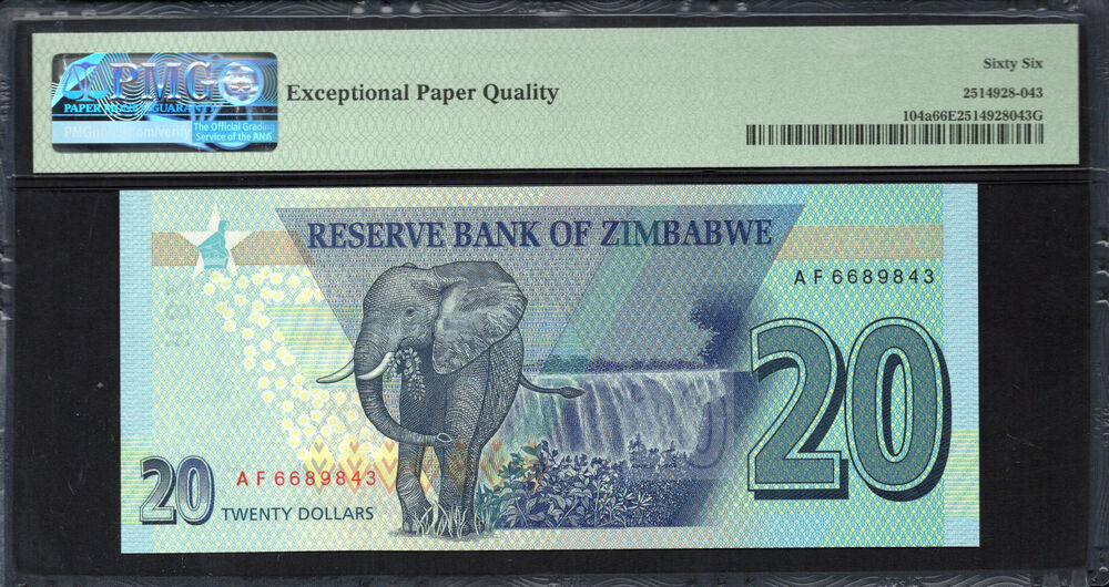 Zimbabwe - 20 Dollars 2020 - Pick # 104a - PMG 66 EPQ
