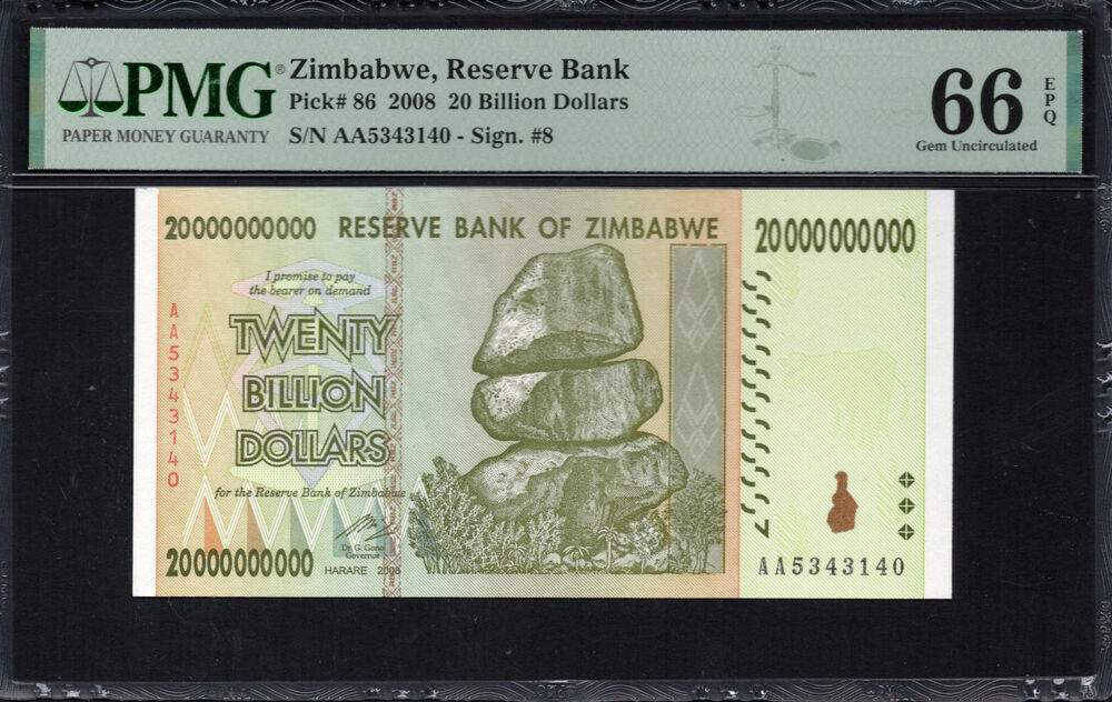Zimbabwe - 20.000.000.000 Dollars 2008 - Pick # 86 - PMG 66 EPQ