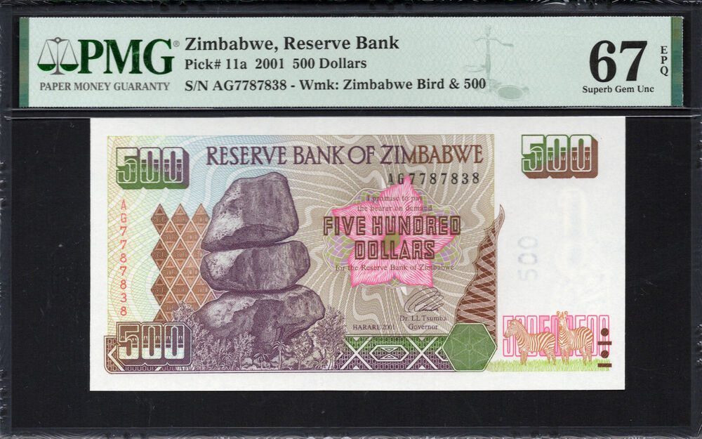 Zimbabwe - 500 Dollars 2001 - Pick # 11a - PMG 67 EPQ