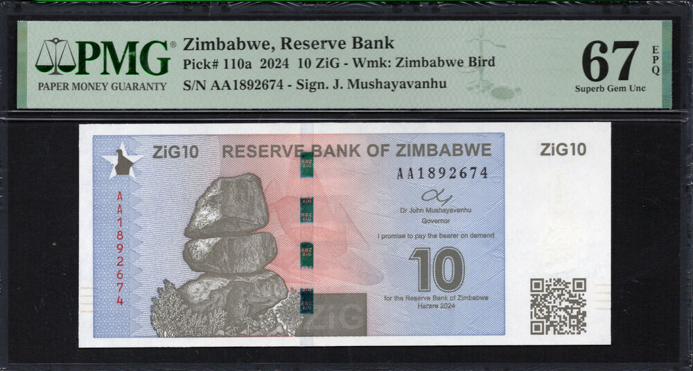 Zimbabwe - 10 ZiG 2024 - Pick # 110a - PMG 67 EPQ