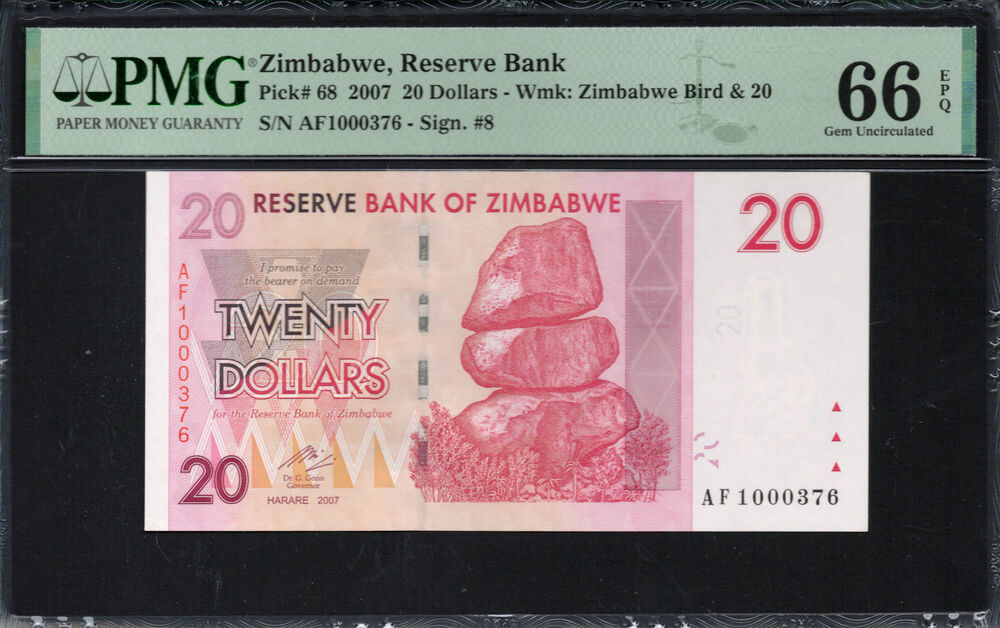 Zimbabwe - 20 Dollars 2007 - Pick # 68 - PMG 66 EPQ