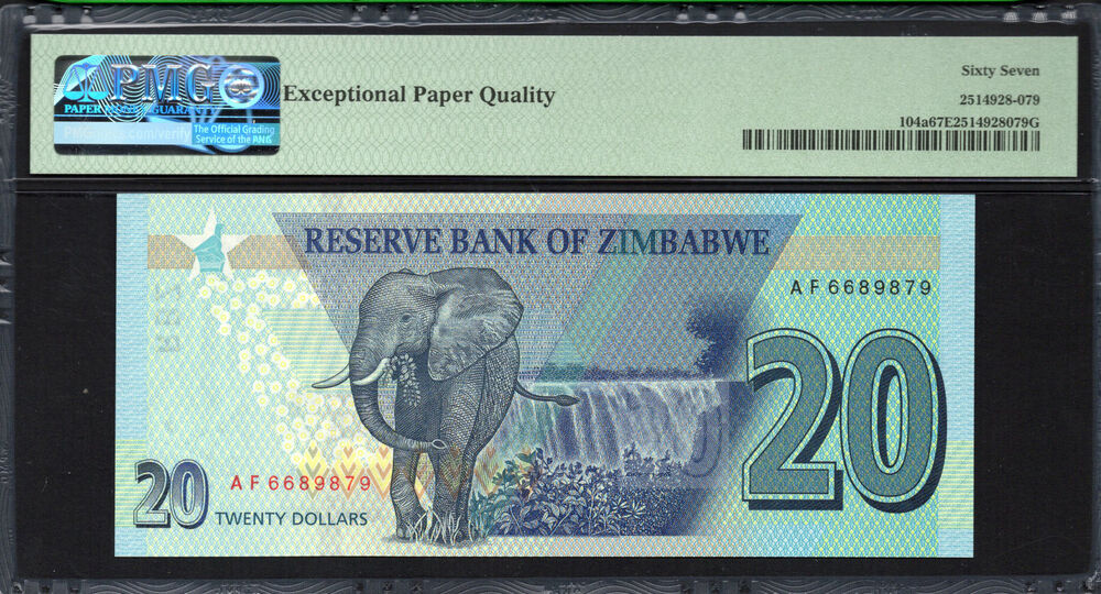 Zimbabwe - 20 Dollars 2020 - Pick # 104a - PMG 67 EPQ