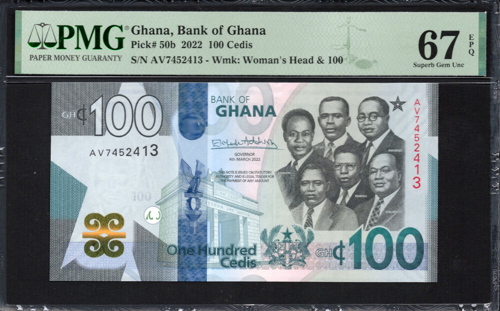 Ghana - 100 Cedis 2022 - Pick # 50b - PMG 67 EPQ