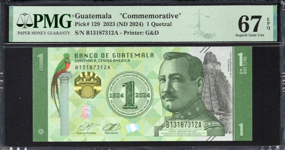 Guatemala - 1 Quetzal 2023 - Pick # 129 - PMG 67 EPQ