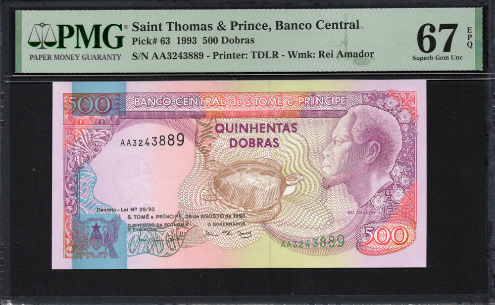 Sao Tome and Principe - 500 Dobras 1993 - Pick # 63 - PMG 67 EPQ