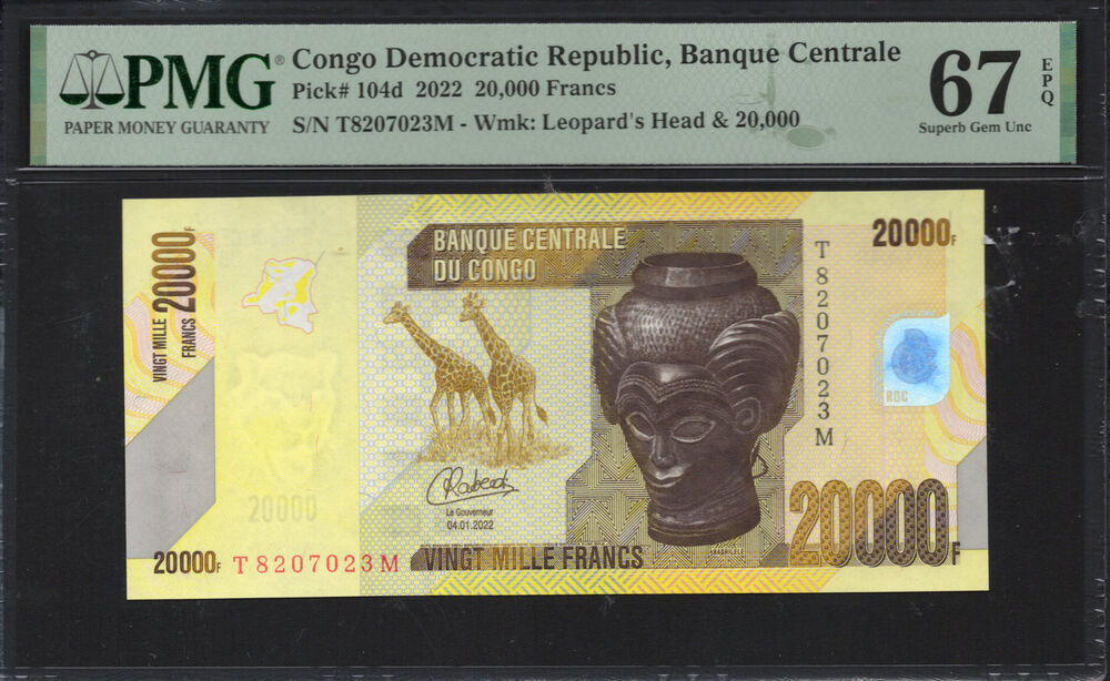 Congo Democratic Republic - 20.000 Francs 2022 - Pick # 104d - PMG 67 EPQ