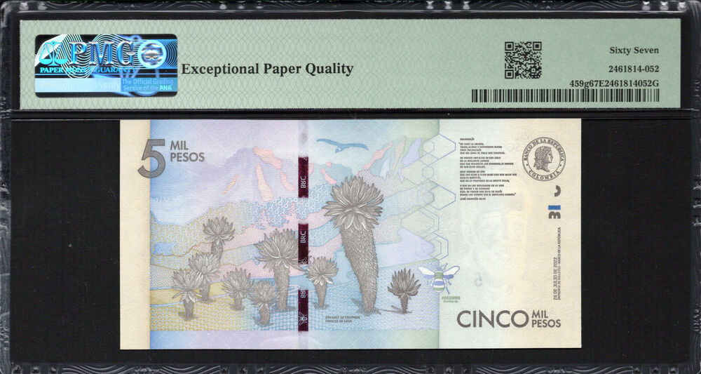Colombia - 5.000 Pesos 2022 - Pick # 459g - PMG 67 EPQ