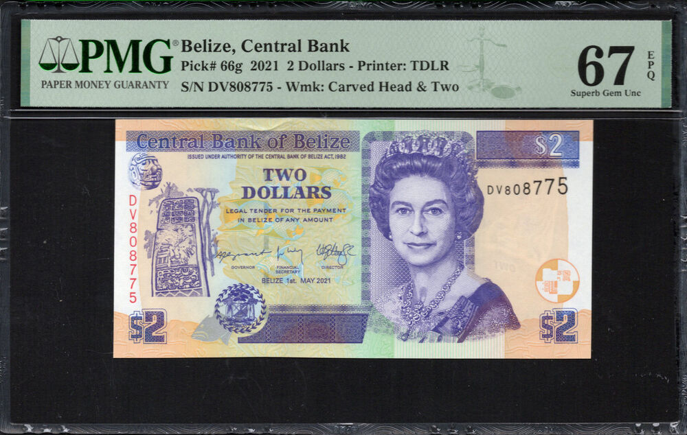 Belize - 2 Dollars 2021 - Pick # 66g - PMG 67 EPQ
