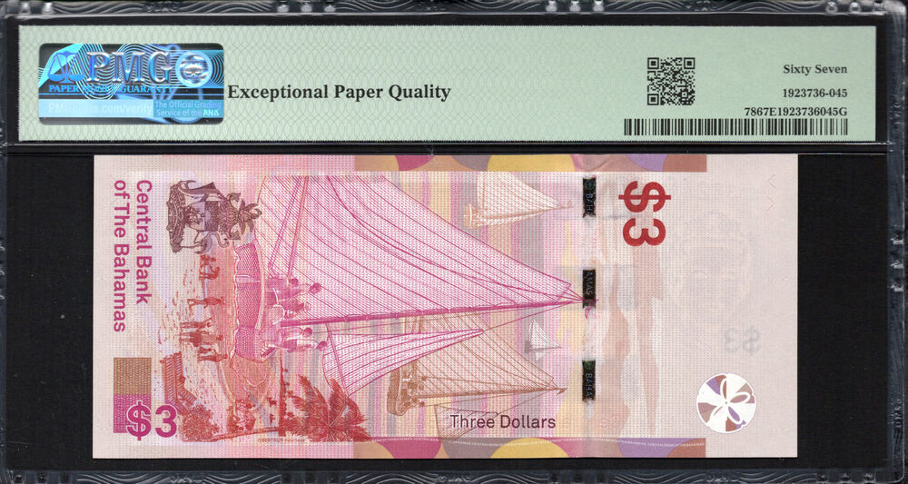 Bahamas - 3 Dollars 2019 - Pick # 78 - PMG 67 EPQ