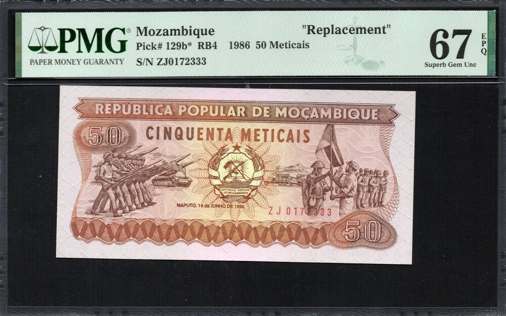 Mozambique - 50 Meticais 1986 - Pick # 129b - PMG 67 EPQ
