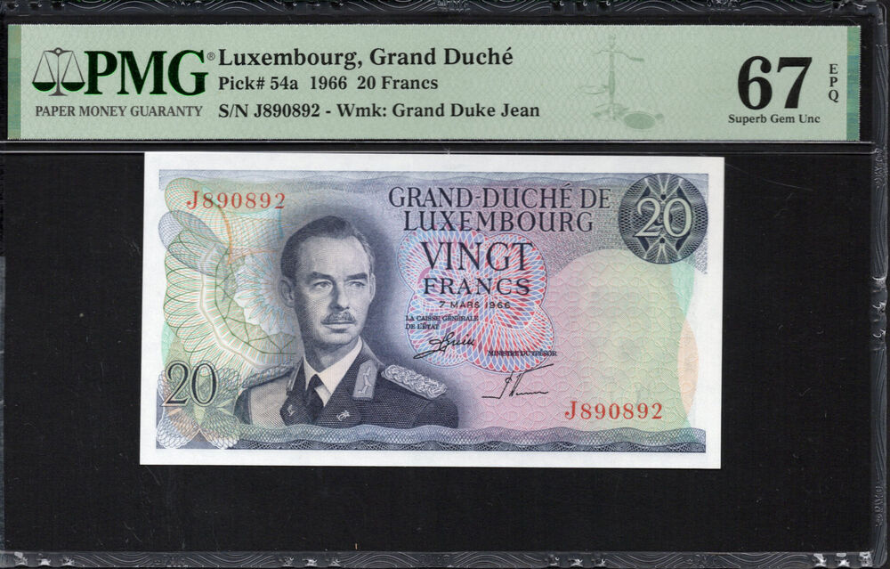 Luxembourg - 20 Francs 1966 - Pick # 54a - PMG 67 EPQ