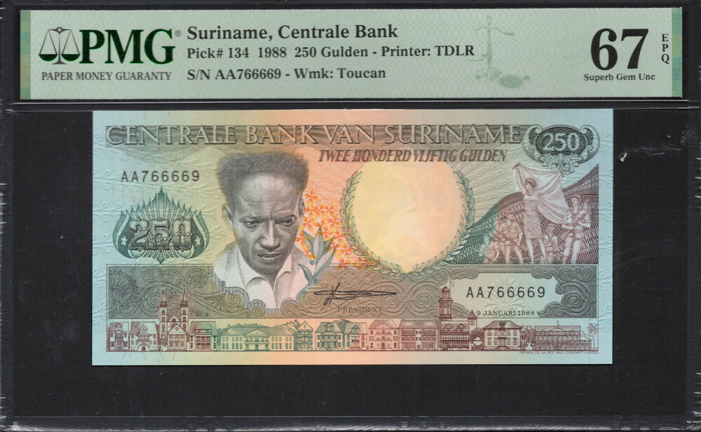 Suriname - 250 Gulden 1988 - Pick # 134 - PMG 67 EPQ