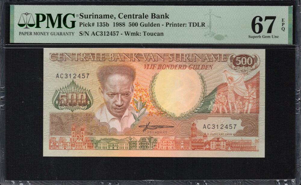 Suriname - 500 Gulden 1988 - Pick # 135b - PMG 67 EPQ
