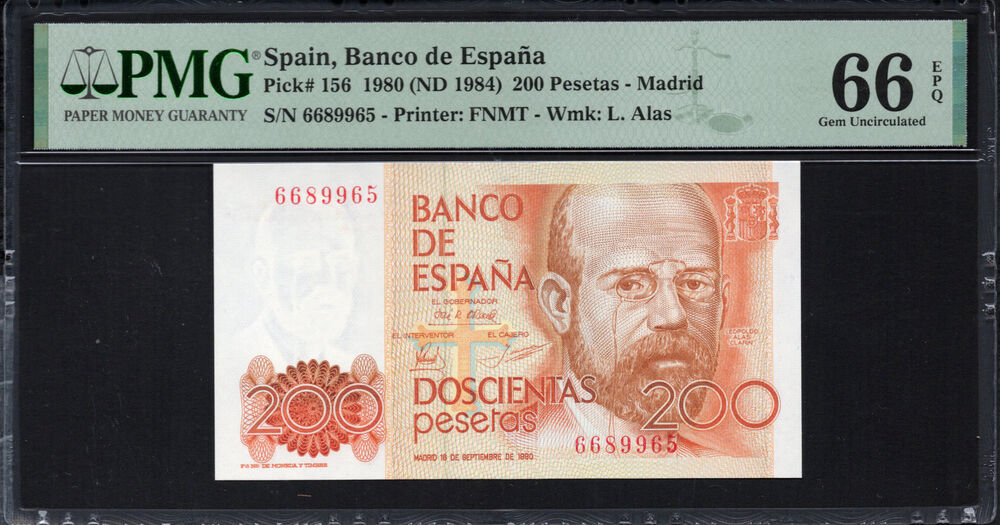 Spain - 200 Pesetas 1980 - Pick # 156 - PMG 66 EPQ