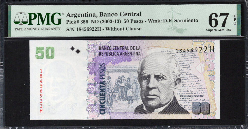 Argentina - 50 Pesos 2003 - Pick # 356 - PMG 67 EPQ
