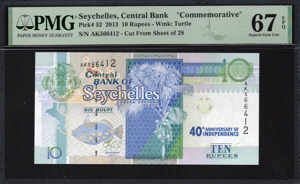 Seychelles - 10 Rupees 2013 - Pick # 52 - PMG 67 EPQ