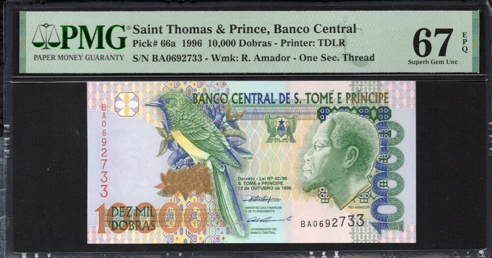 Sao Tome and Principe - 10.000 Dobras 1996 - Pick # 66a - PMG 67 EPQ