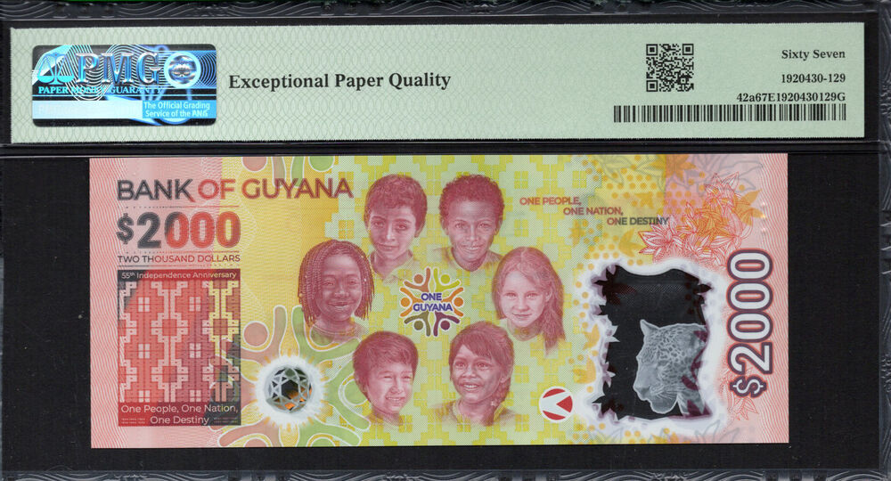 Guyana - 2.000 Dollars 2022 - Pick # 42a - PMG 67 EPQ