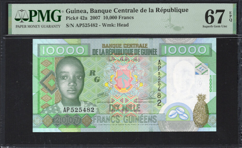 Guinea - 10.000 Francs 2007 - Pick # 42a - PMG 67 EPQ