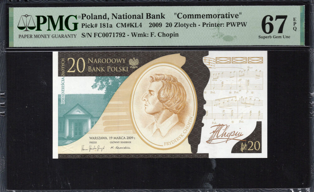 Poland - 20 Zlotych 2009 - Pick # 181a - PMG 67 EPQ