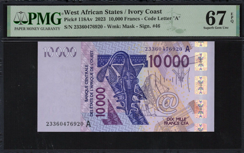 Ivory Coast - 10.000 Francs 2023 - Pick # 118Av - PMG 67 EPQ