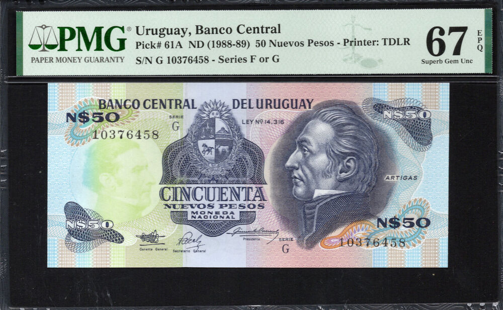 Uruguay - 50 Nuevos Pesos 1988 - Pick # 61A - PMG 67 EPQ