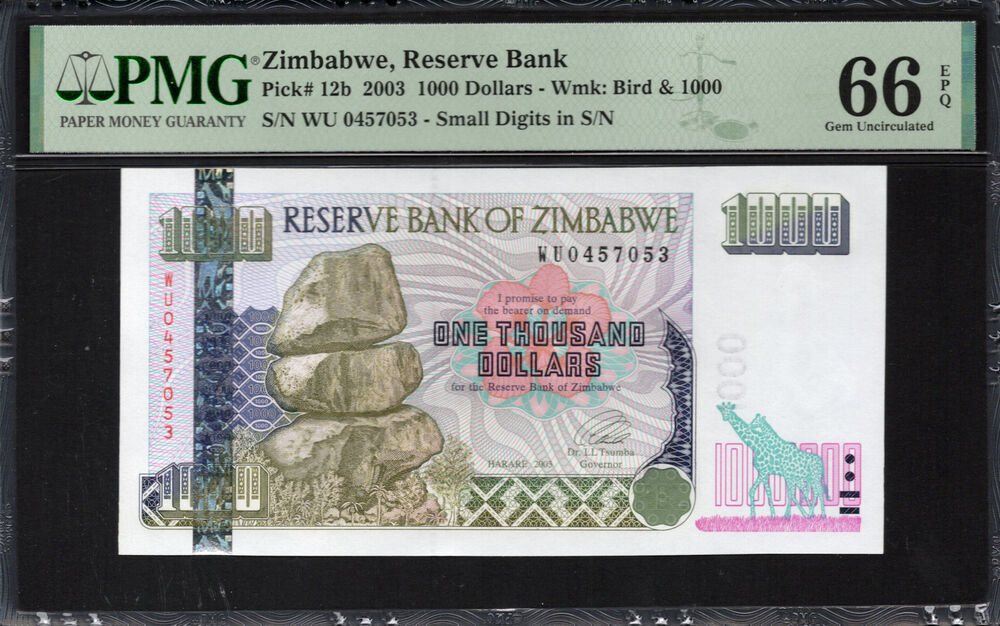 Zimbabwe - 1.000 Dollars 2003 - Pick # 12b - PMG 66 EPQ