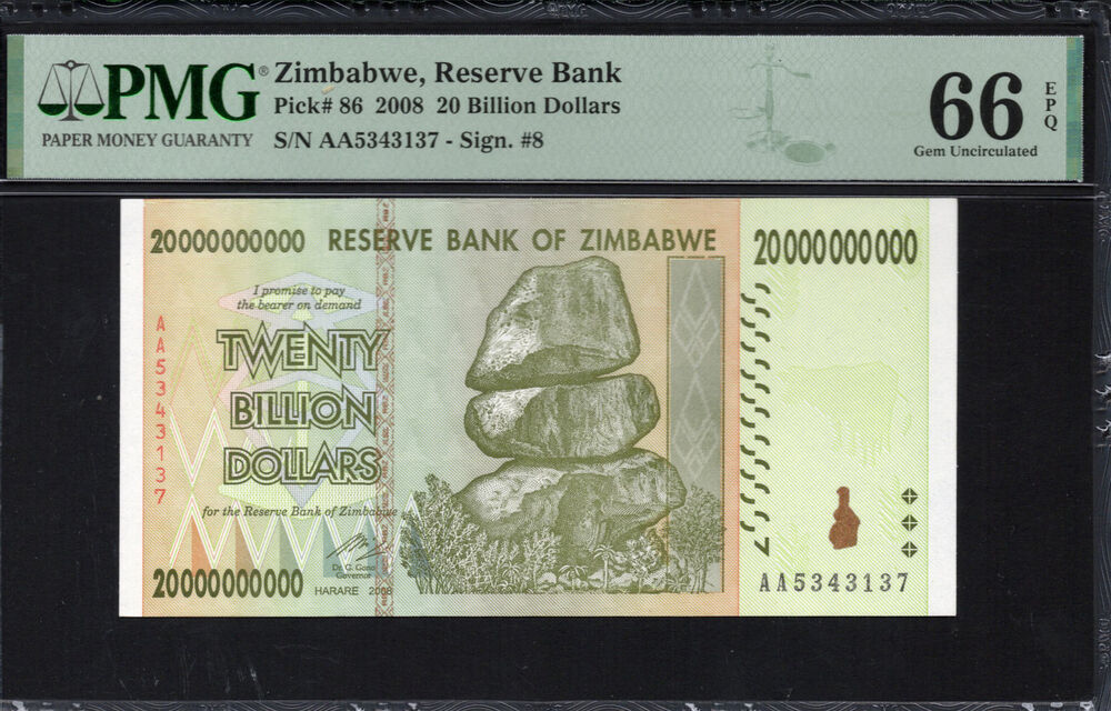 Zimbabwe - 20.000.000.000 Dollars 2008 - Pick # 86 - PMG 66 EPQ