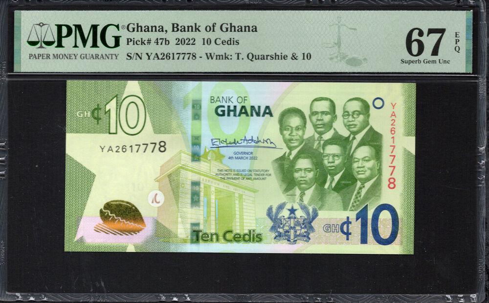 Ghana - 10 Cedis 2022 - Pick # 47b - PMG 67 EPQ
