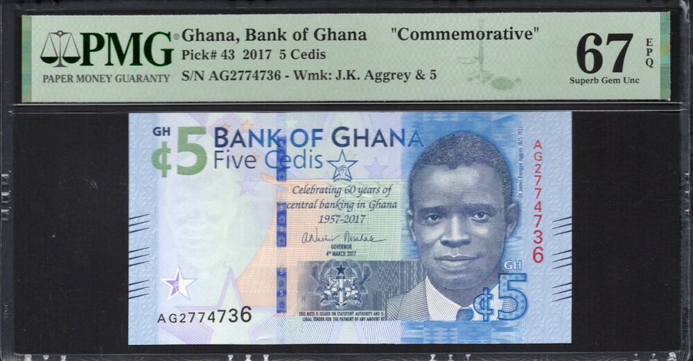 Ghana - 5 Cedis 2017 - Pick # 43 - PMG 67 EPQ