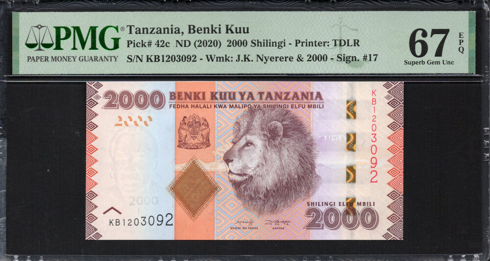 Tanzania - 2.000 Shilingi 2020 - Pick # 42c - PMG 67 EPQ