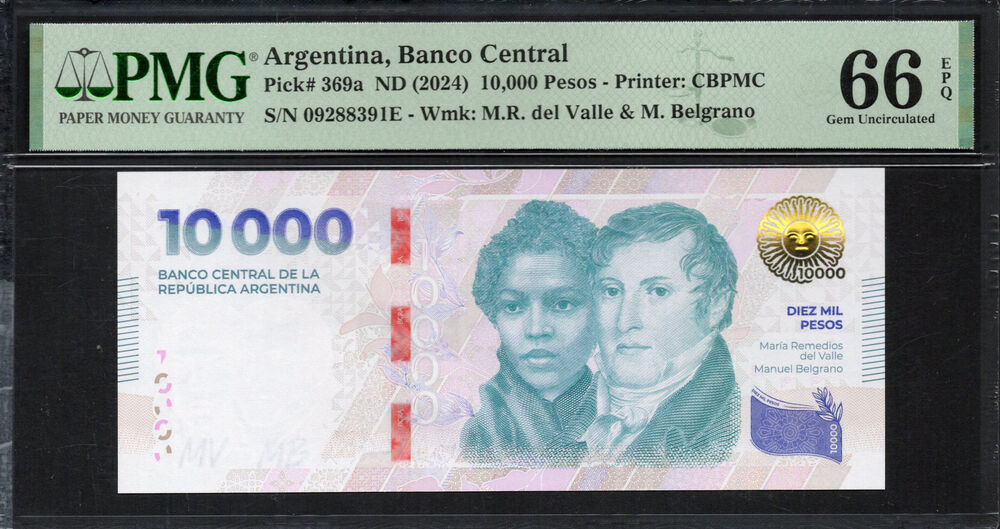 Argentina - 10.000 Pesos 2024 - Pick # 369a - PMG 66 EPQ