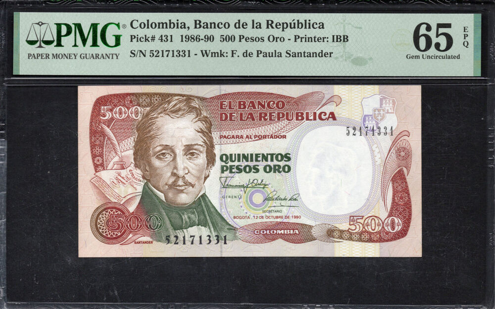 Colombia - 500 Pesos Oro 1986 - Pick # 431 - PMG 65 EPQ