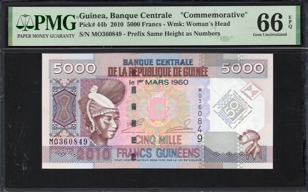 Guinea - 5.000 Francs Guinéens 2010 - Pick # 44b - PMG 66 EPQ