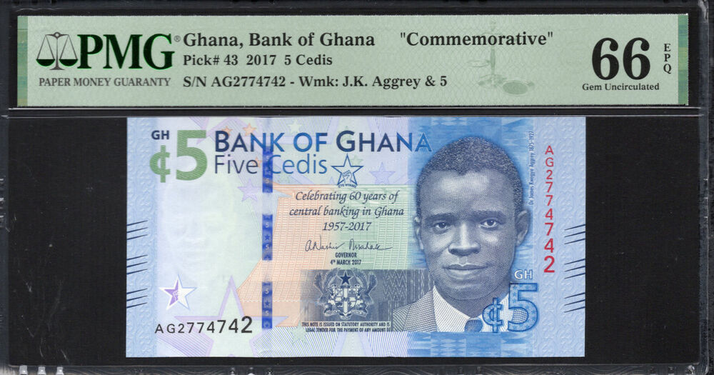 Ghana - 5 Cedis 2017 - Pick # 43 - PMG 66 EPQ