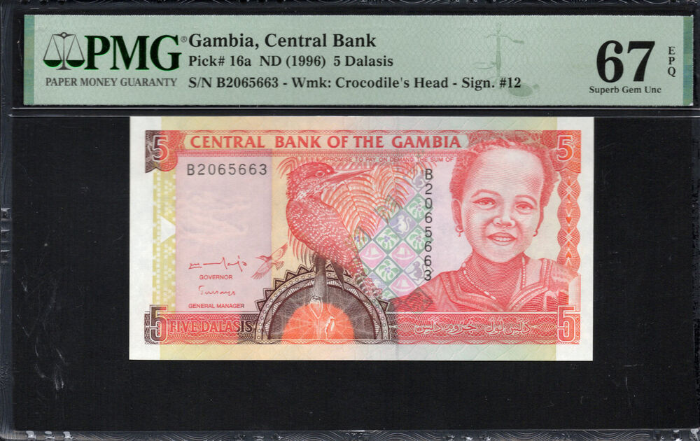 Gambia - 5 Dalasis 1996 - Pick # 16a - PMG 67 EPQ