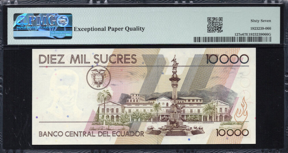 Ecuador - 10.000 Sucres 1998 - Pick # 127e - PMG 67 EPQ
