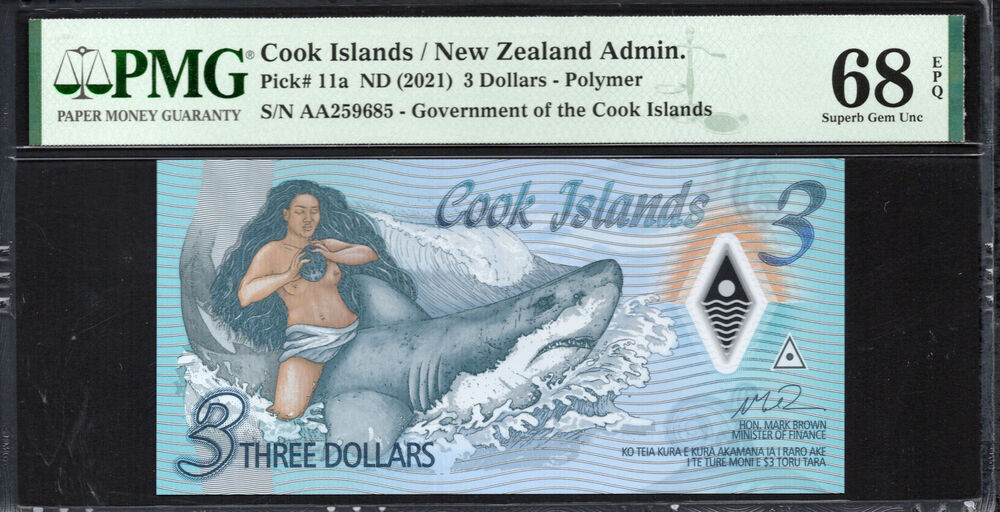 Cook Islands - 3 Dollars 2021 - Pick # 11a - PMG 68 EPQ